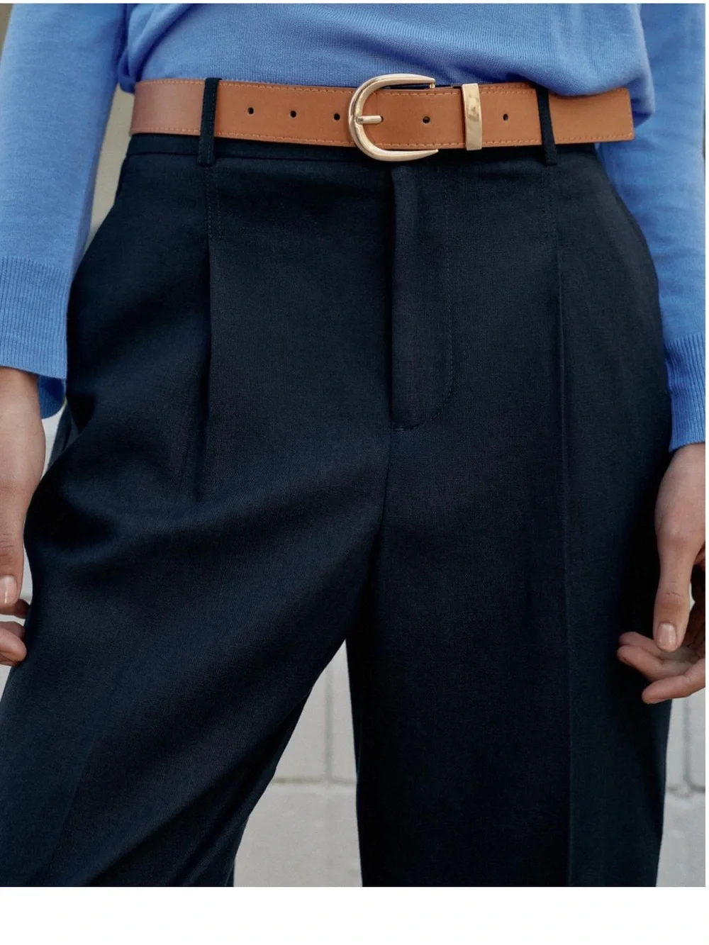 NWT Zara Mid-Rise Ankle Length Belted Linen Pants Sz:M Black